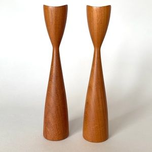 Vintage Danish Modern Teak Wood Candlesticks